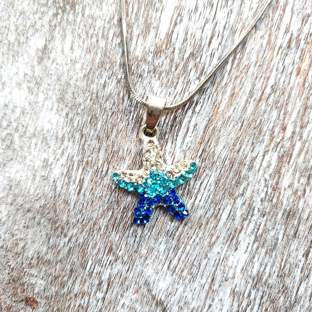 Sparkly Blue Starfish Necklace